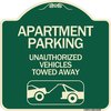 Signmission Apartment Parking Unauthorized Vehicles Towed Away Heavy-Gauge Alum Sign, 18" x 18", G-1818-24340 A-DES-G-1818-24340